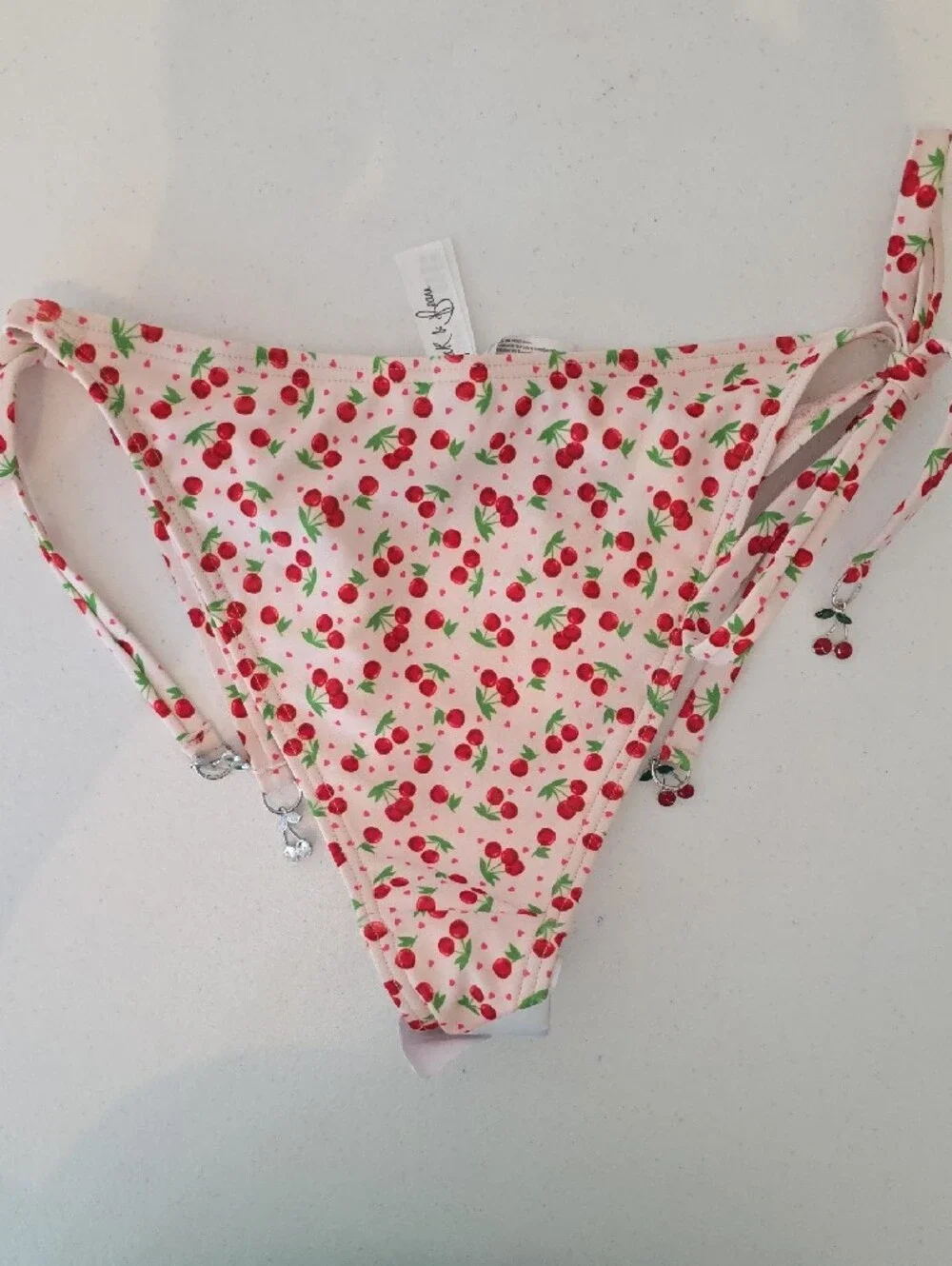 ASOS Peek & Beau Pink and Red Cherry and Hearts Print Tie-Side Bikini Bottoms